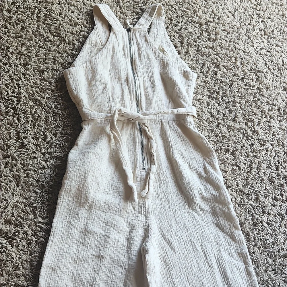 Anthropologie Cream Textured Jumpsuit Womans Size 4 - Picture 5 of 10